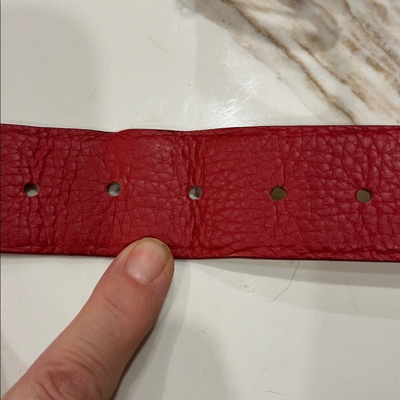 Miu Miu Brick Red Leather 1.5” wide Belt with Silver tone round Metallic Buckle - Picture 2 of 10